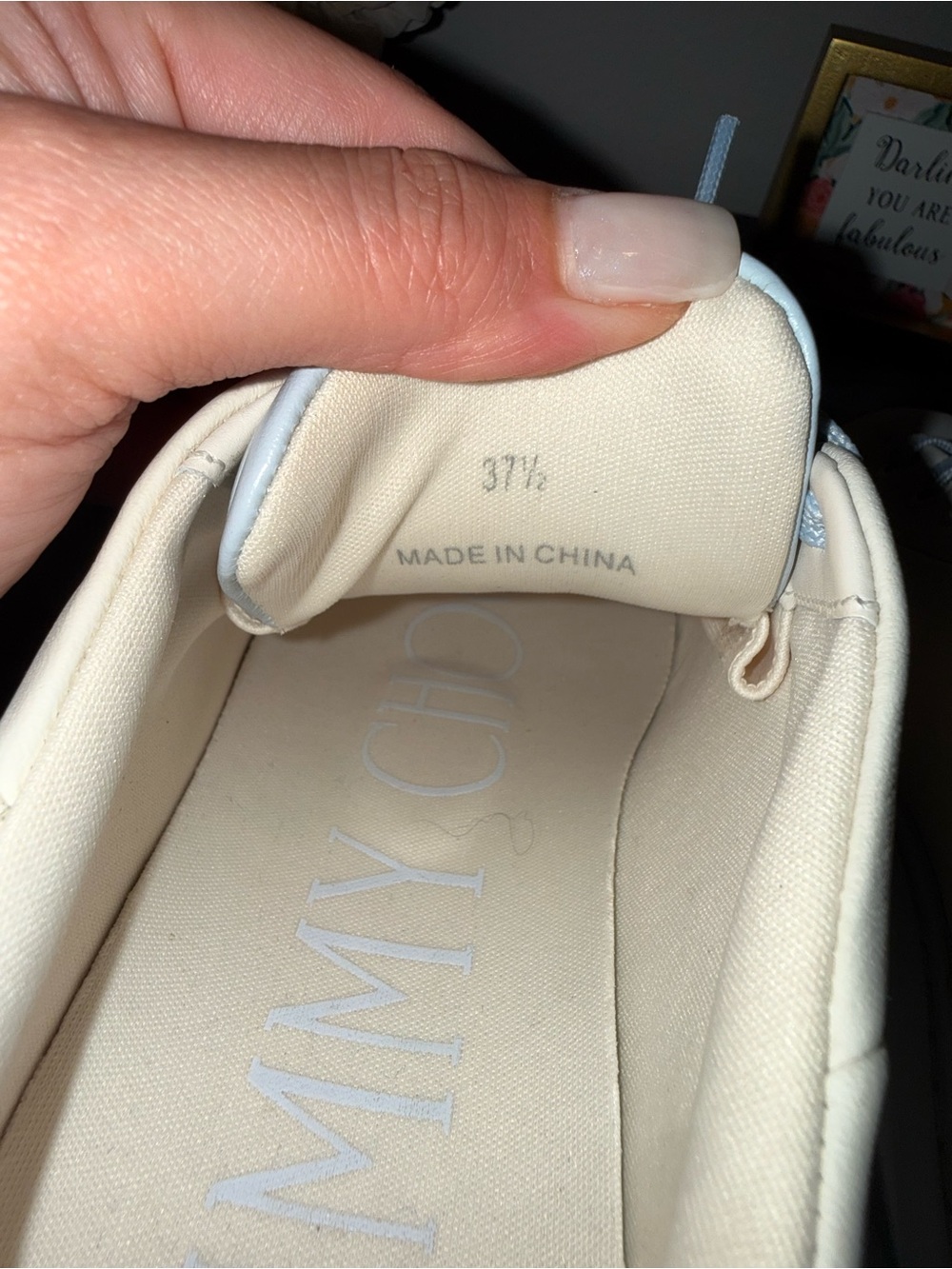 Jimmy Choo Leather Sneakers Platform Cream Blue Lace Up Size 37.5 - Picture 6 of 10